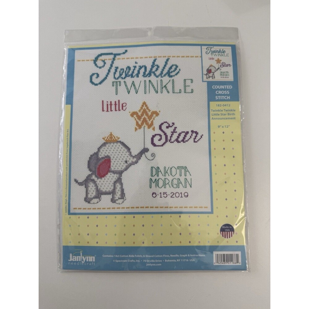 janlynn Needlecraft "twinkle little Star" Counted Cross Stitch 5"X7" Kit Sealed